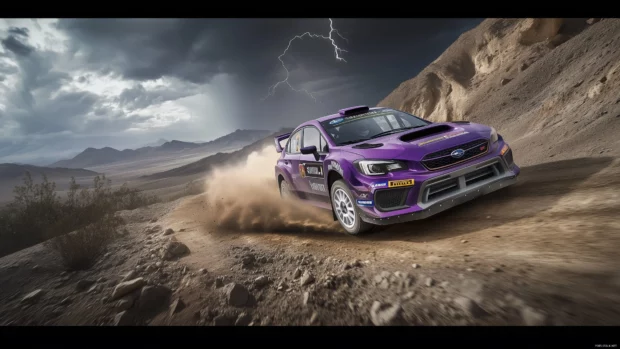 A purple Subaru WRX STI rally car HD wallpaper.