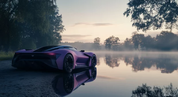 A purple electric car with a futuristic design.