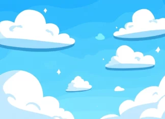 A simple computer wallpaper featuring a light blue sky with a few fluffy white clouds.