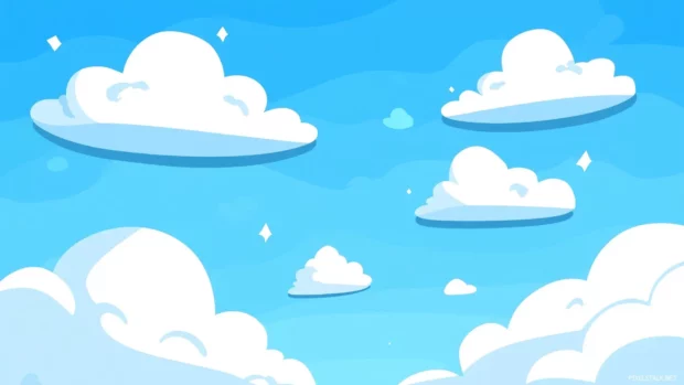 A simple computer wallpaper featuring a light blue sky with a few fluffy white clouds.