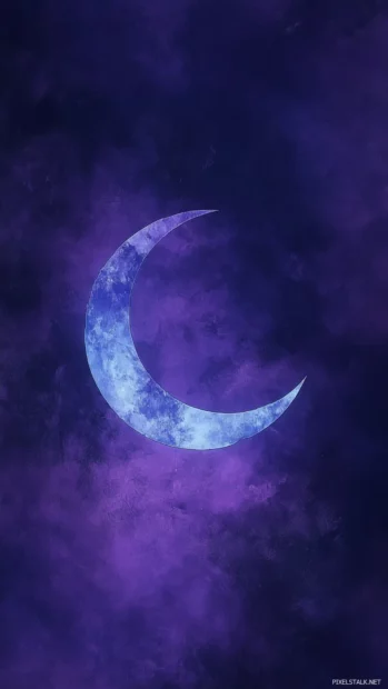 A simple crescent moon icon in icy blue, centered on a dark purple background.