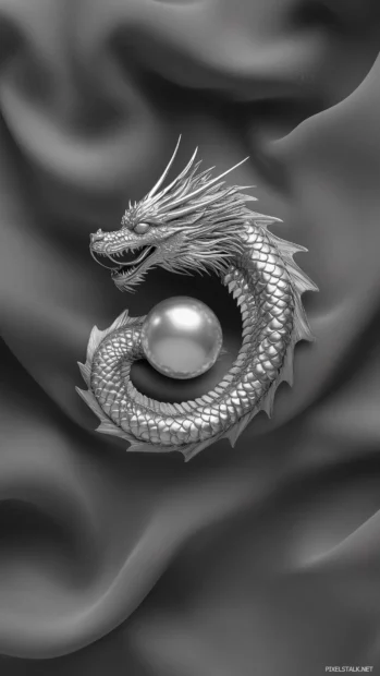 A simple line art style Dragon iPhone wallpaper.