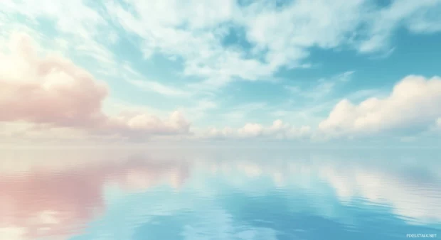 A simple wallpaper of a smooth, tranquil lake reflecting the soft hues of the sky.