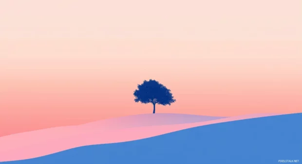 A simple wallpaper with a silhouette of a tree against a light sunset sky.