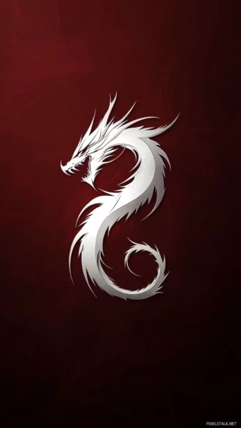 A simple yet striking Chinese dragon design in silver against a soft crimson backdrop, emphasizing the dragon’s serpentine motion and minimalist beauty,4.