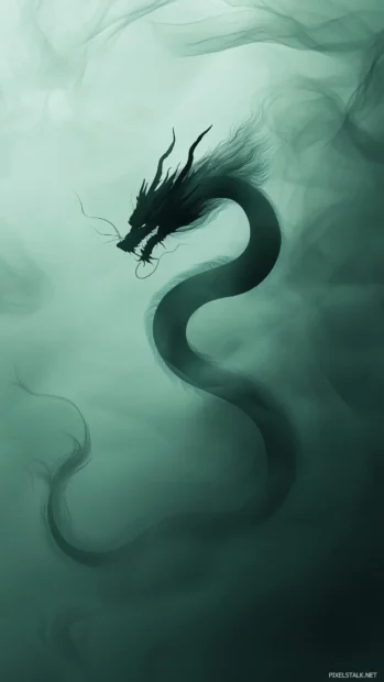 A simplified silhouette of a Chinese dragon, elegantly flowing across a calm jade green background, soft lighting highlighting the dragon’s form3.