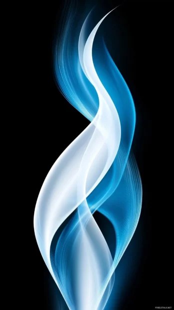 A sleek abstract wave design in shades of blue and white on a clean black background.