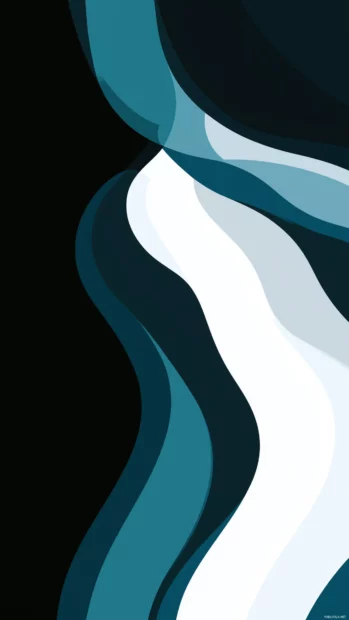 A sleek abstract wave design in shades of blue and white on a clean black background.