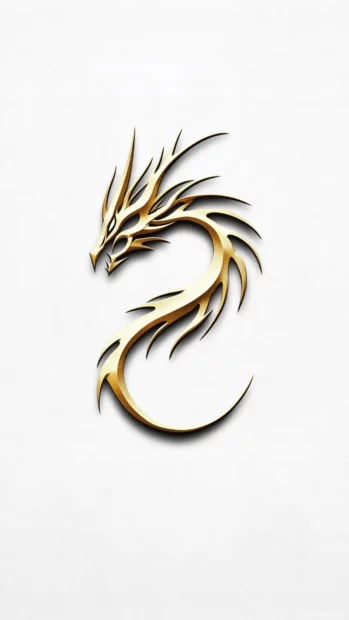 A sleek, modern Dragon design in gold, etched onto a plain white background.