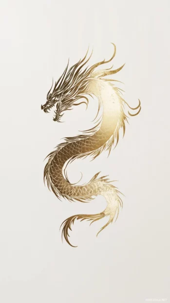 A sleek, modern Dragon design in gold, etched onto a plain white background with subtle shadowing for a clean and refined look.