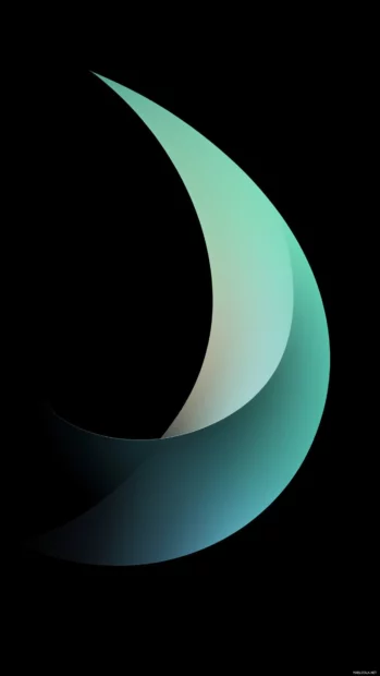 A smooth abstract swoosh design in gradient shades of green and aqua on a black canvas.