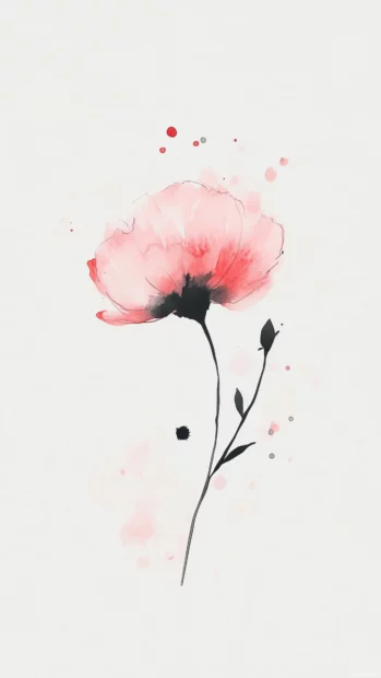 A soft watercolor painting of a simple pink flower on a clean white background.