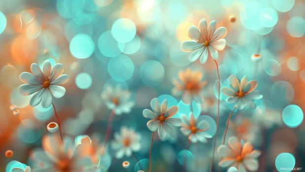 A stunning cool 3D display of assorted flowers with a soft, glowing background.