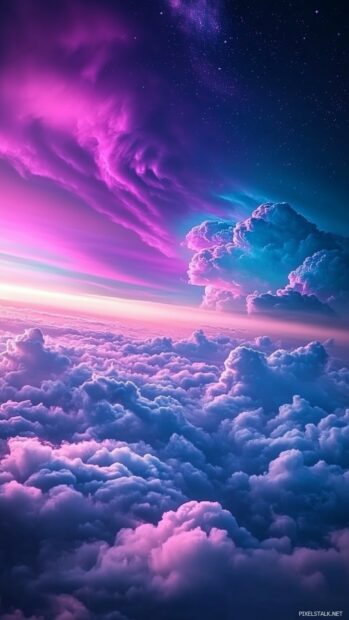 A stunning sunset with vibrant purple clouds.