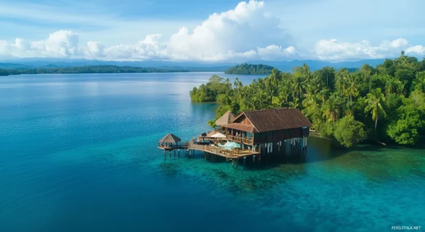 A tropical bungalow overwater villa.