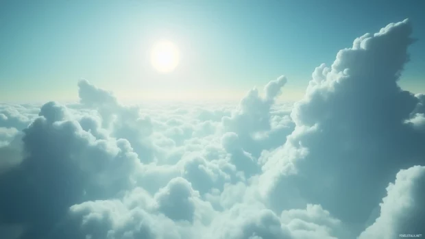 A vast sky filled with soft blue clouds.