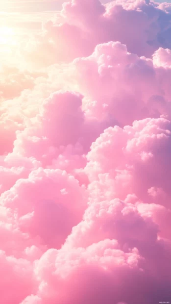 A vibrant pink cloudscape just after a storm, with the sun breaking through and casting warm light on the cloud edges.