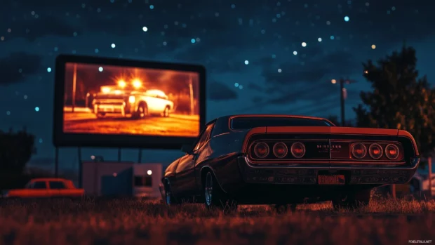 A vintage convertible car on a scenic coastal road.