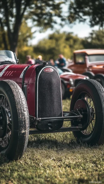 A vintage race car on display at a classic car show.