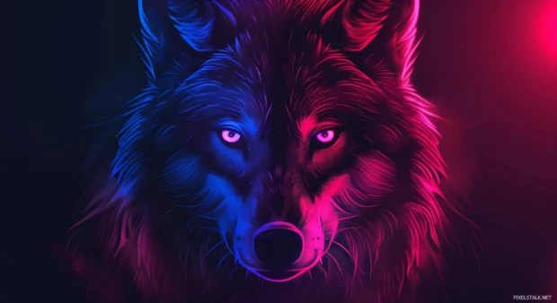 Abstract neon wolf glowing in the dark.