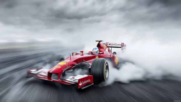 An F1 car drifting wallpaper HD free download.