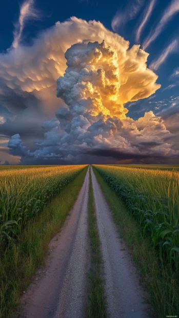 An aesthetic cloud wallpaper with towering cumulonimbus clouds stretching high into the sky.