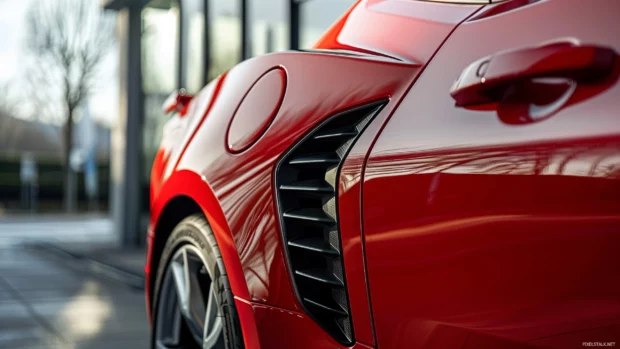 Close up of the sleek profile and side vents of a Camaro LT1.