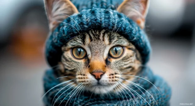 Cool Cute cat wearing a tiny hat.