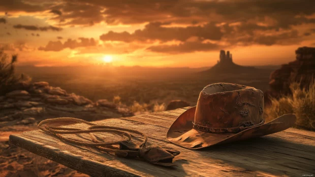 Cool Vintage Wallpaper with a cowboy hat on the dashboard of a vintage pickup truck, with the open road stretching out ahead and the sun setting in the distance.