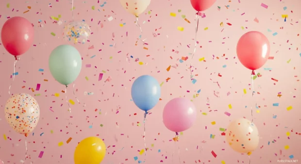 Cute Wallpaper for girls with Light pink wallpaper filled with floating balloons and confetti.