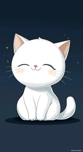 Cute white cat in the style of Kawaii.