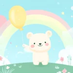 Kawaii background with an adorable bear holding a balloon.