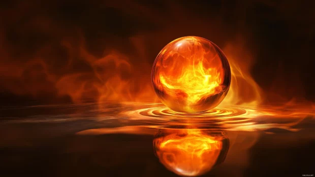 Simple wallpaper 4K with a centered glowing orb in vibrant orange with faint ripples extending outward on a black canvas.