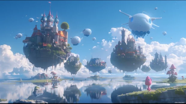 Surreal dreamscape wallpaper HD with cool floating islands and strange creatures.