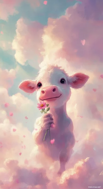 Sweet Kawaii cow mobile background with a cheerful smile.