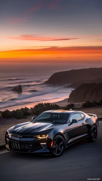 The front grille and headlights of a Camaro ZL1,.