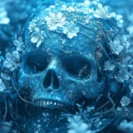 Very Cool Wallpaper HD with a gothic blue skull with icy vines and frost covered flowers wrapped around it.