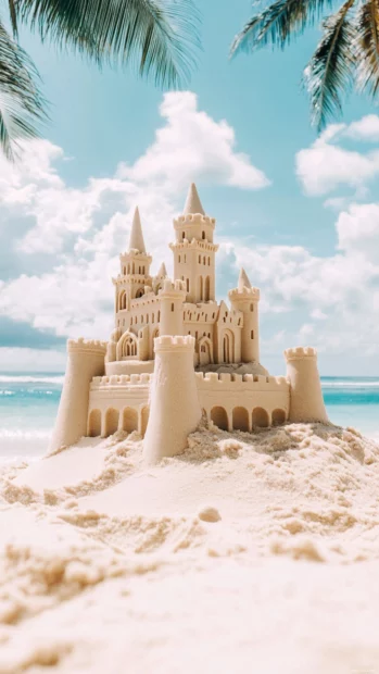 A close up of a sandcastle on the beach.