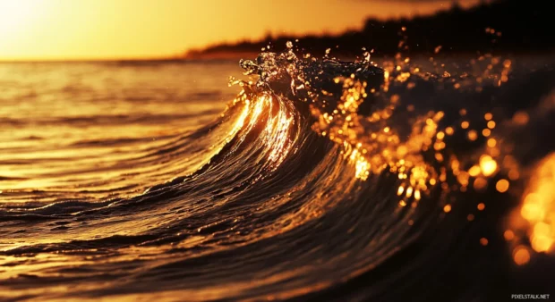 A close up of a wave crashing on the shore.