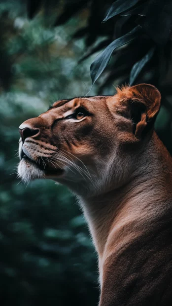 A close up profile of a lion surveying its territory.