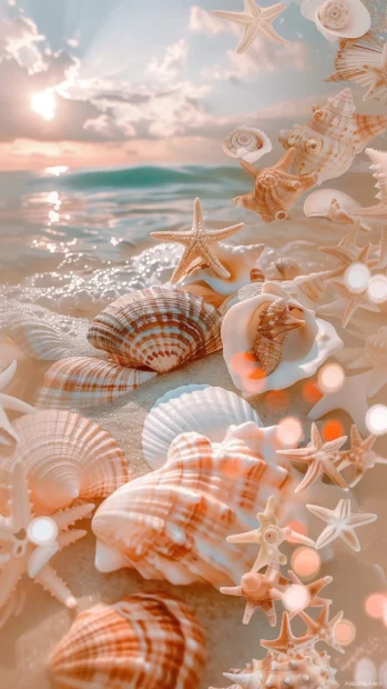 A cute preppy beach collage with snapshots of seashells.