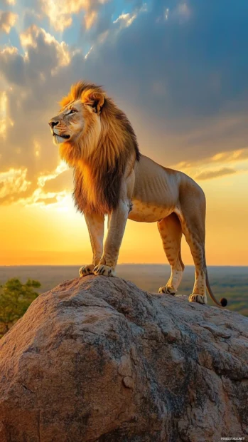 A lion standing on a rocky .