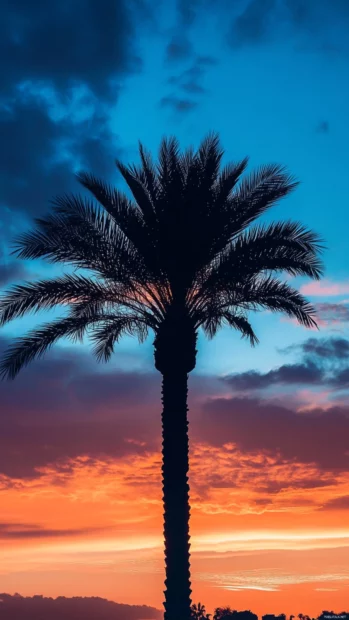 A minimalist design phone wallpaper featuring a single palm tree .