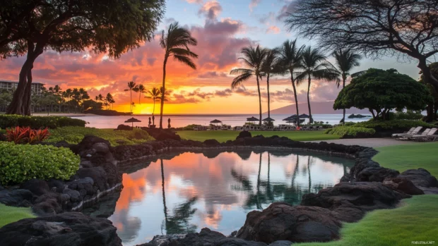 A picturesque Hawaii beach at sunset wallpaper.