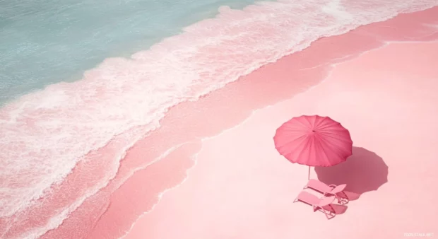 A pink with a minimalist design beach wallpaper.