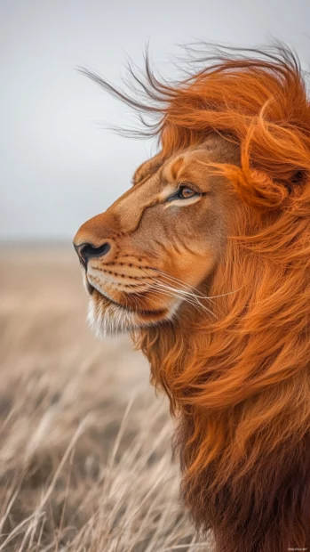 A striking close up of a lion mane blowing in the wind.