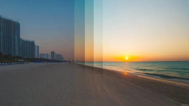 A time lapse wallpaper of the sun setting over Miami Beach.