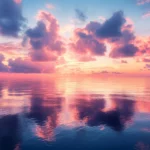 A vibrant sunrise over a calm ocean wallpaper.