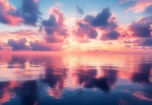 A vibrant sunrise over a calm ocean wallpaper.