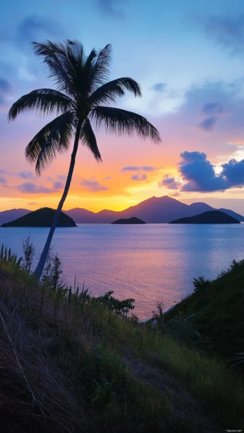 A vibrant sunset over a calm blue ocean.